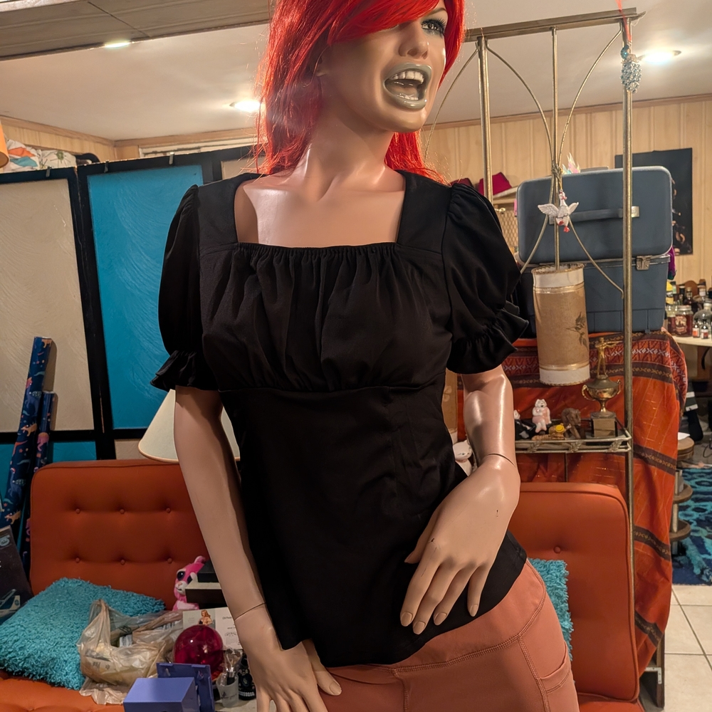 Chic Black Women's Blouse with Puff Sleeves